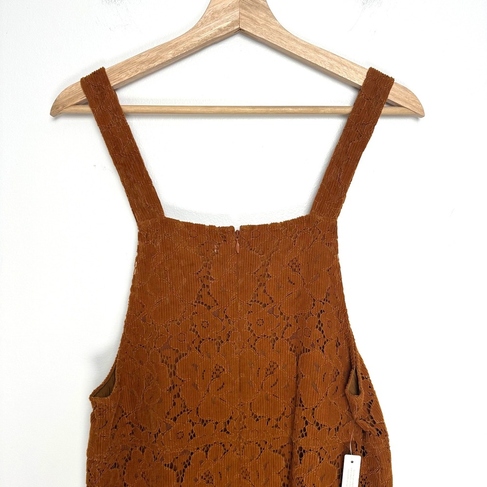 Anthropologie Dolan Hattie Corduroy Overall Dress Bronze Floral Lace Mini XS NEW - Picture 8 of 12